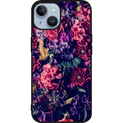 Coque iPhone 15 - Silicone rigide noir Flowers Dark