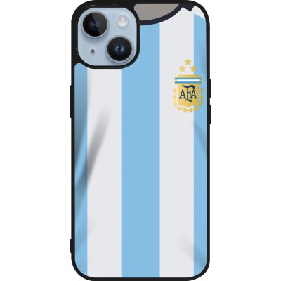 Coque iPhone 15 - Silicone rigide noir Maillot de football Argentine 2022 personnalisable