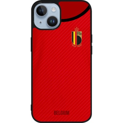 Coque iPhone 15 - Silicone rigide noir Maillot de football Belgique 2022 personnalisable