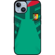 Coque iPhone 15 - Silicone rigide noir Maillot de football Cameroun 2022 personnalisable