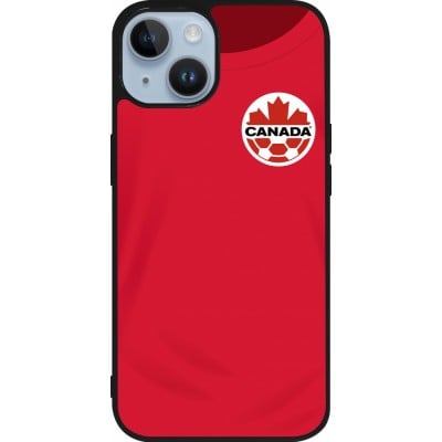 Coque iPhone 15 - Silicone rigide noir Maillot de football Canada 2022 personnalisable