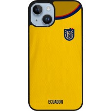 Coque iPhone 15 - Silicone rigide noir Maillot de football Equateur 2022