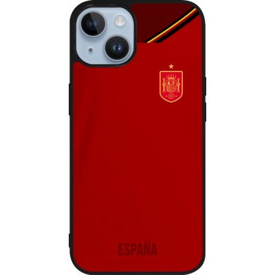 Coque iPhone 15 - Silicone rigide noir Maillot de football Espagne 2022 personnalisable