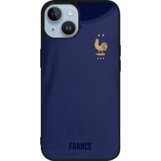 Coque iPhone 15 - Silicone rigide noir Maillot de football France 2022 personnalisable