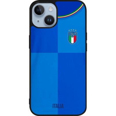 Coque iPhone 15 - Silicone rigide noir Maillot de football Italie 2022 personnalisable