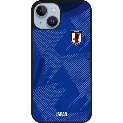 Coque iPhone 15 - Silicone rigide noir Maillot de football Japon 2022 personnalisable