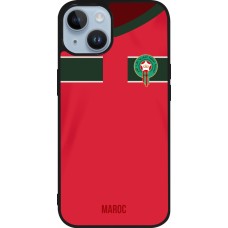 Coque iPhone 15 - Silicone rigide noir Maillot de football Maroc 2022 personnalisable