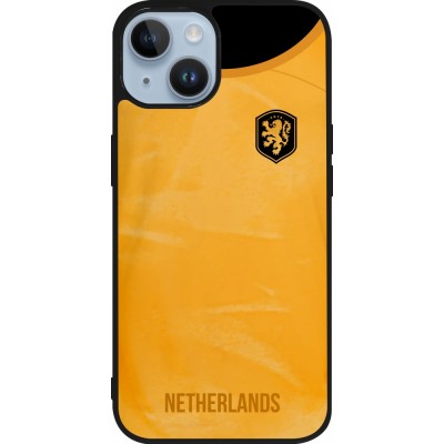 Coque iPhone 15 - Silicone rigide noir Maillot de football Pays-Bas 2022 personnalisable