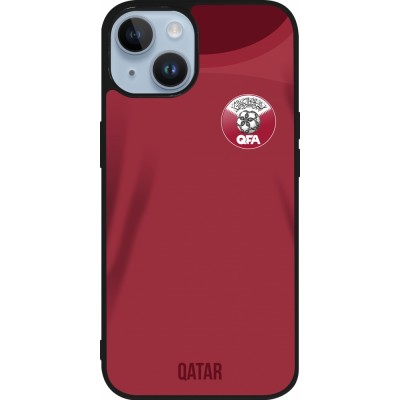 Coque iPhone 15 - Silicone rigide noir Maillot de football Qatar 2022 personnalisable