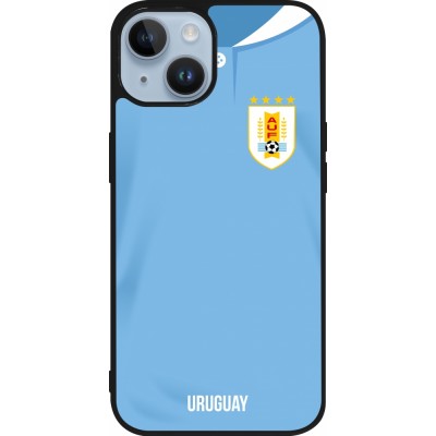 Coque iPhone 15 - Silicone rigide noir Maillot de football Uruguay 2022 personnalisable