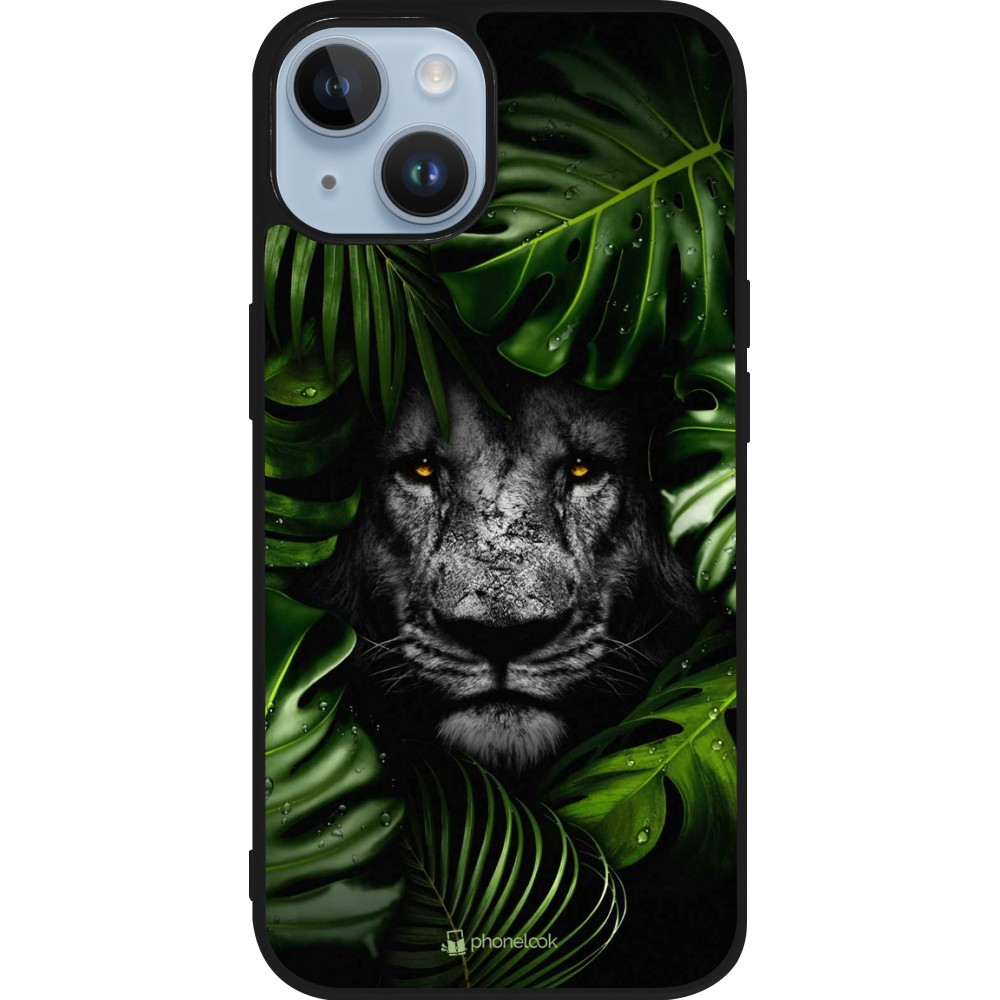 Coque iPhone 15 - Silicone rigide noir Forest Lion