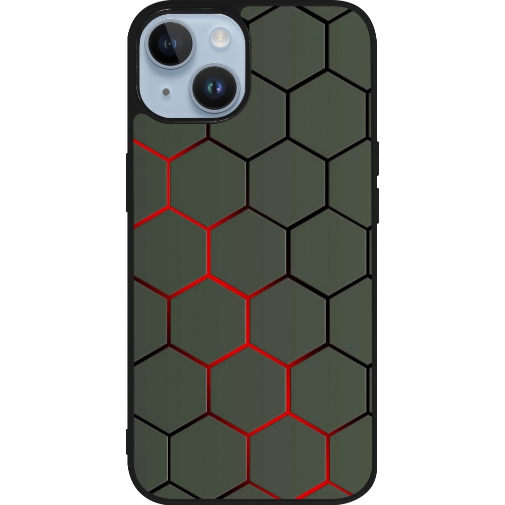 Coque iPhone 15 - Silicone rigide noir Geometric Line red