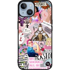 Coque iPhone 15 - Silicone rigide noir Girl Power Collage