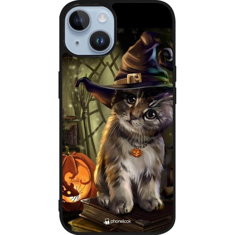 Coque iPhone 15 - Silicone rigide noir Halloween 21 Witch cat