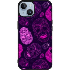 Coque iPhone 15 - Silicone rigide noir Halloween 2023 pink skulls