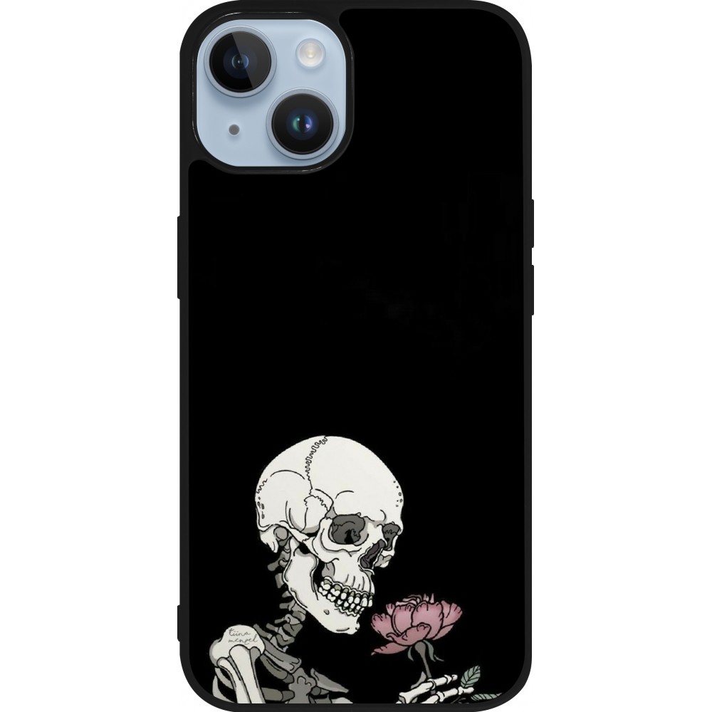 Coque iPhone 15 - Silicone rigide noir Halloween 2023 rose and skeleton