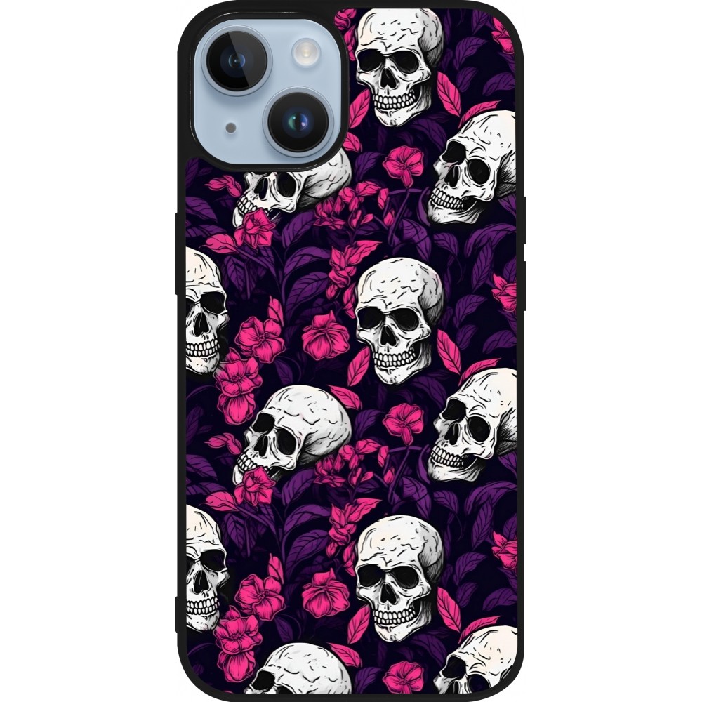 Coque iPhone 15 - Silicone rigide noir Halloween 2024 romantic skulls