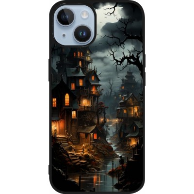 Coque iPhone 15 - Silicone rigide noir Halloween 2024 scary town