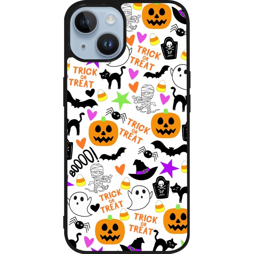 Coque iPhone 15 - Silicone rigide noir Halloween 2024 trick or treat