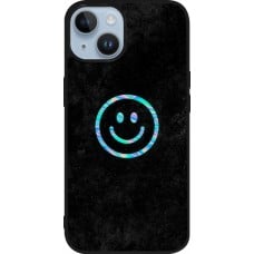 Coque iPhone 15 - Silicone rigide noir Happy smiely irisé