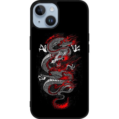 Coque iPhone 15 - Silicone rigide noir Japanese style Dragon Tattoo Red Black