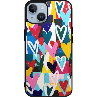 Coque iPhone 15 - Silicone rigide noir Joyful Hearts