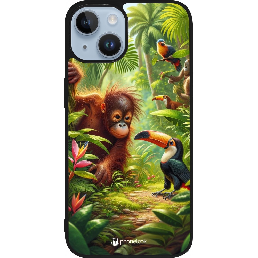 Coque iPhone 15 - Silicone rigide noir Jungle Tropicale Tayrona