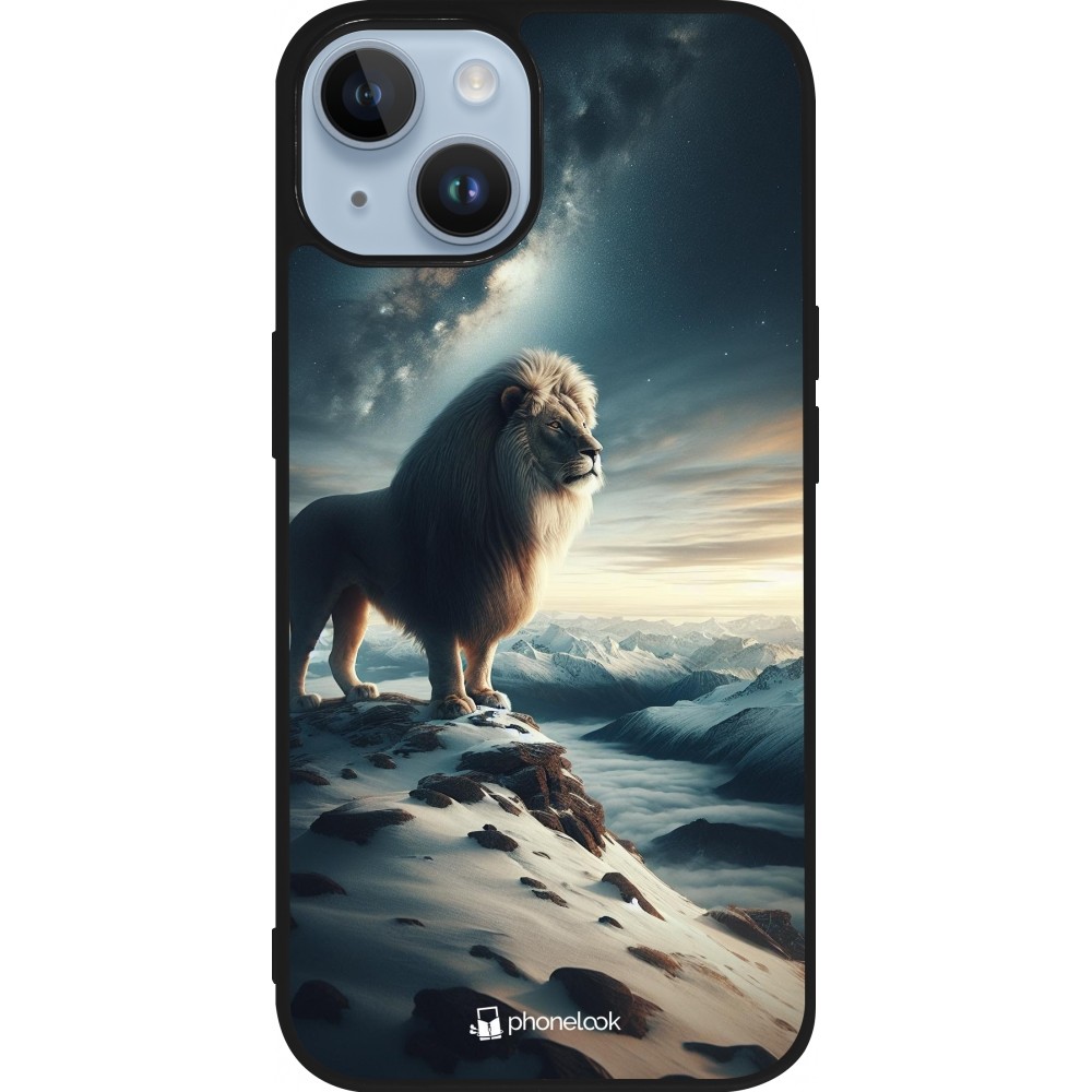 Coque iPhone 15 - Silicone rigide noir Le lion blanc