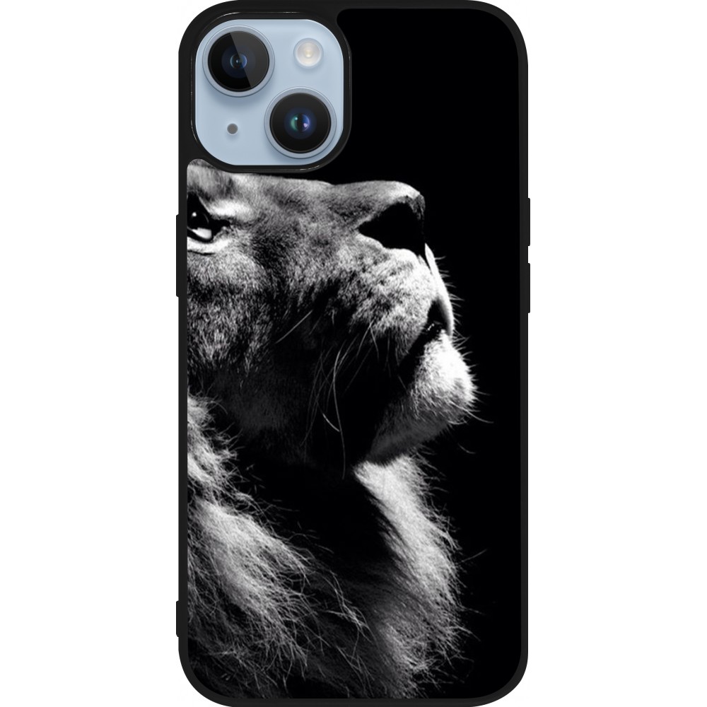 Coque iPhone 15 - Silicone rigide noir Lion looking up