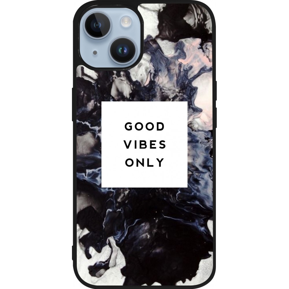 Coque iPhone 15 - Silicone rigide noir Marble Good Vibes Only