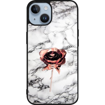 Coque iPhone 15 - Silicone rigide noir Marble Rose Gold