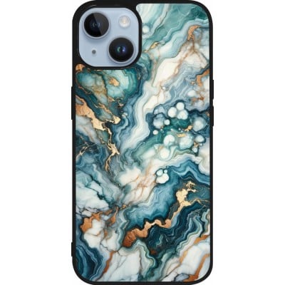 Coque iPhone 15 - Silicone rigide noir Marbre Vert Bleu Doré