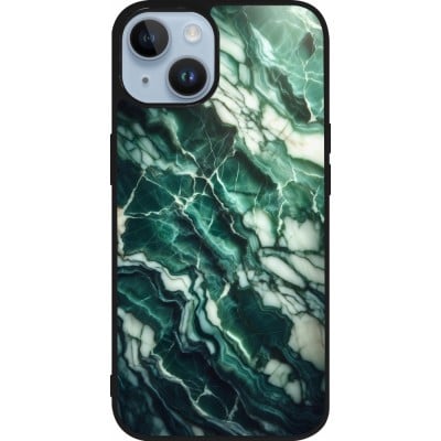 Coque iPhone 15 - Silicone rigide noir Marbre vert majestueux