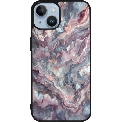 Coque iPhone 15 - Silicone rigide noir Marbre violette argentée