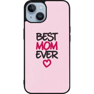 Coque iPhone 15 - Silicone rigide noir Mom 2023 best Mom ever pink