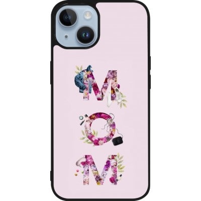 Coque iPhone 15 - Silicone rigide noir Mom 2024 girly mom