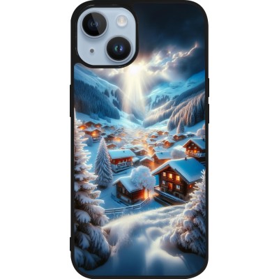 Coque iPhone 15 - Silicone rigide noir Mont Neige Lumière