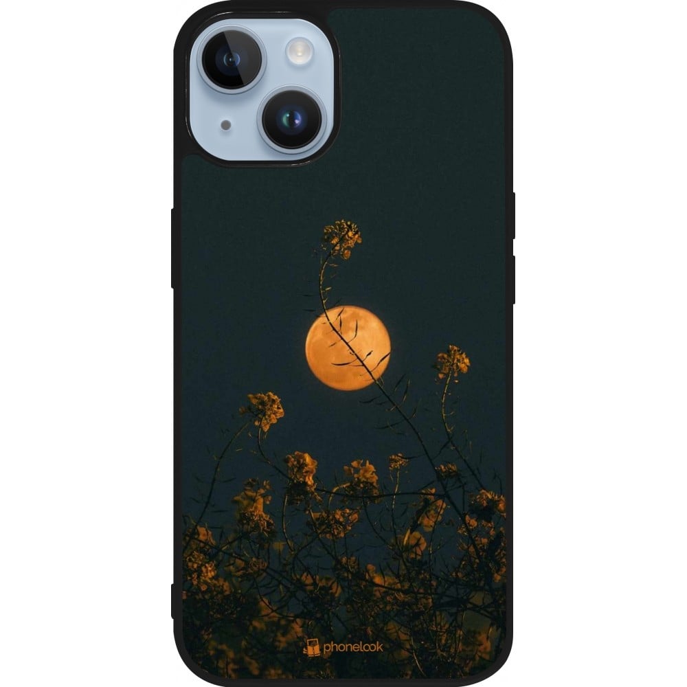 Coque iPhone 15 - Silicone rigide noir Moon Flowers