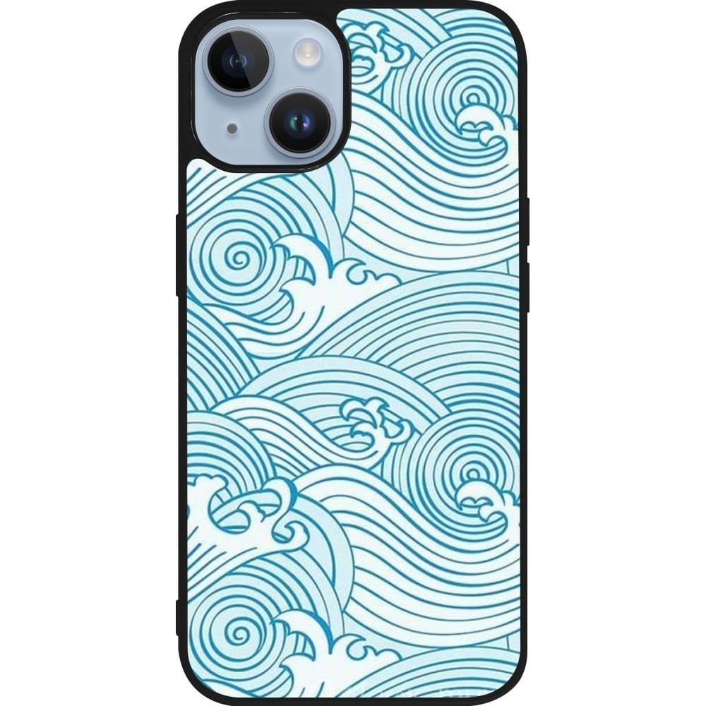 Coque iPhone 15 - Silicone rigide noir Ocean Waves