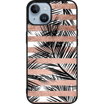 Coque iPhone 15 - Silicone rigide noir Palm trees gold stripes