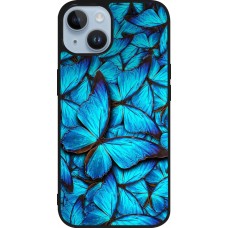 Coque iPhone 15 - Silicone rigide noir Papillon bleu