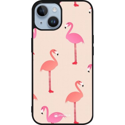 Coque iPhone 15 - Silicone rigide noir Pink Flamingos Pattern