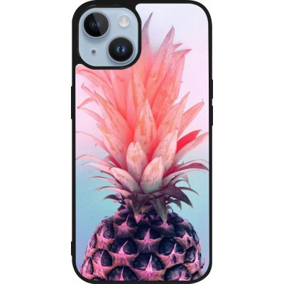 Coque iPhone 15 - Silicone rigide noir Purple Pink Pineapple