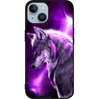 Coque iPhone 15 - Silicone rigide noir Purple Sky Wolf