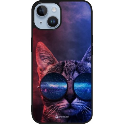 Coque iPhone 15 - Silicone rigide noir Red Blue Cat Glasses