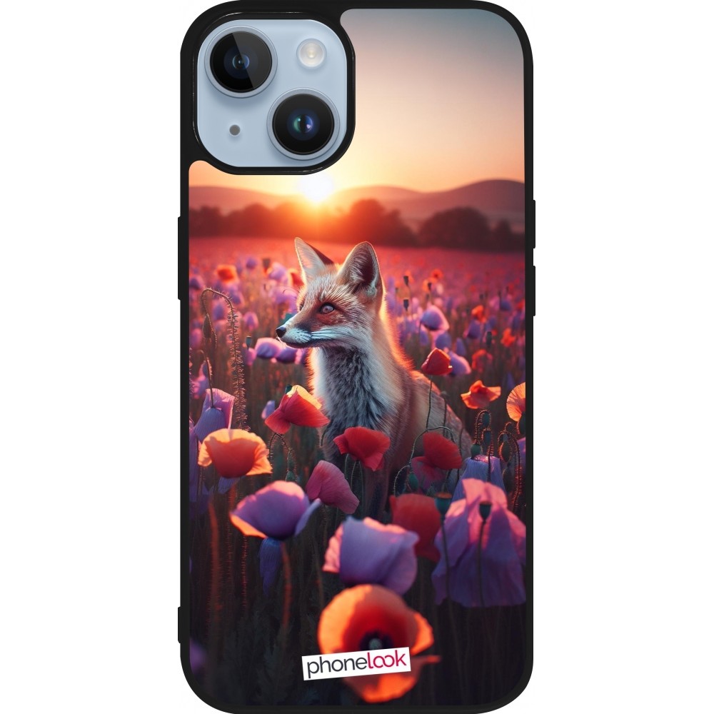 Coque iPhone 15 - Silicone rigide noir Renard pourpre au crépuscule