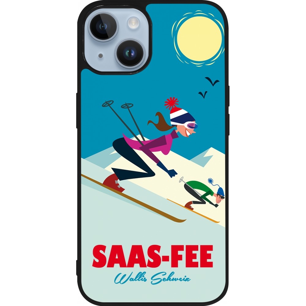 Coque iPhone 15 - Silicone rigide noir Saas-Fee Ski Downhill