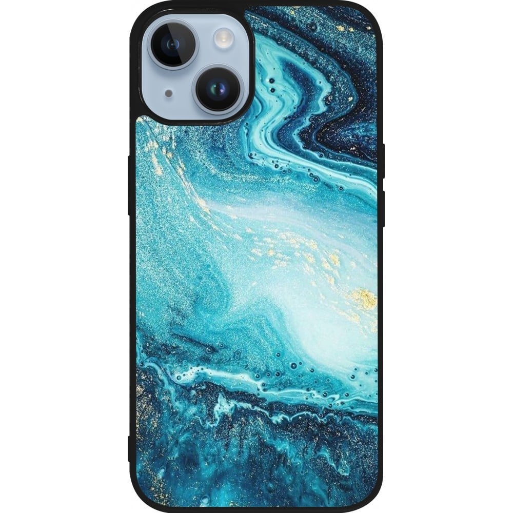 Coque iPhone 15 - Silicone rigide noir Sea Foam Blue