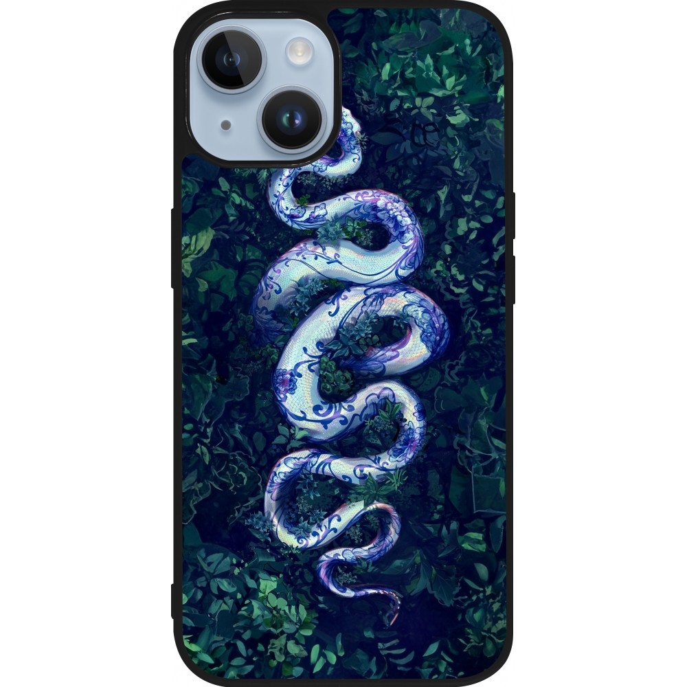 Coque iPhone 15 - Silicone rigide noir Serpent Blue Anaconda