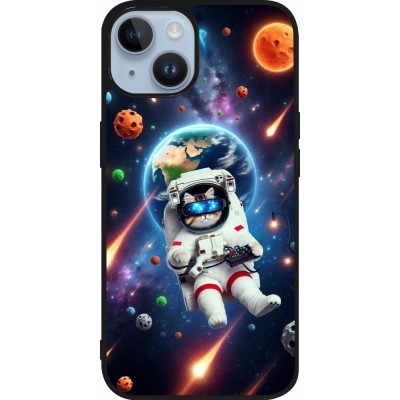 Coque iPhone 15 - Silicone rigide noir VR SpaceCat Odyssey